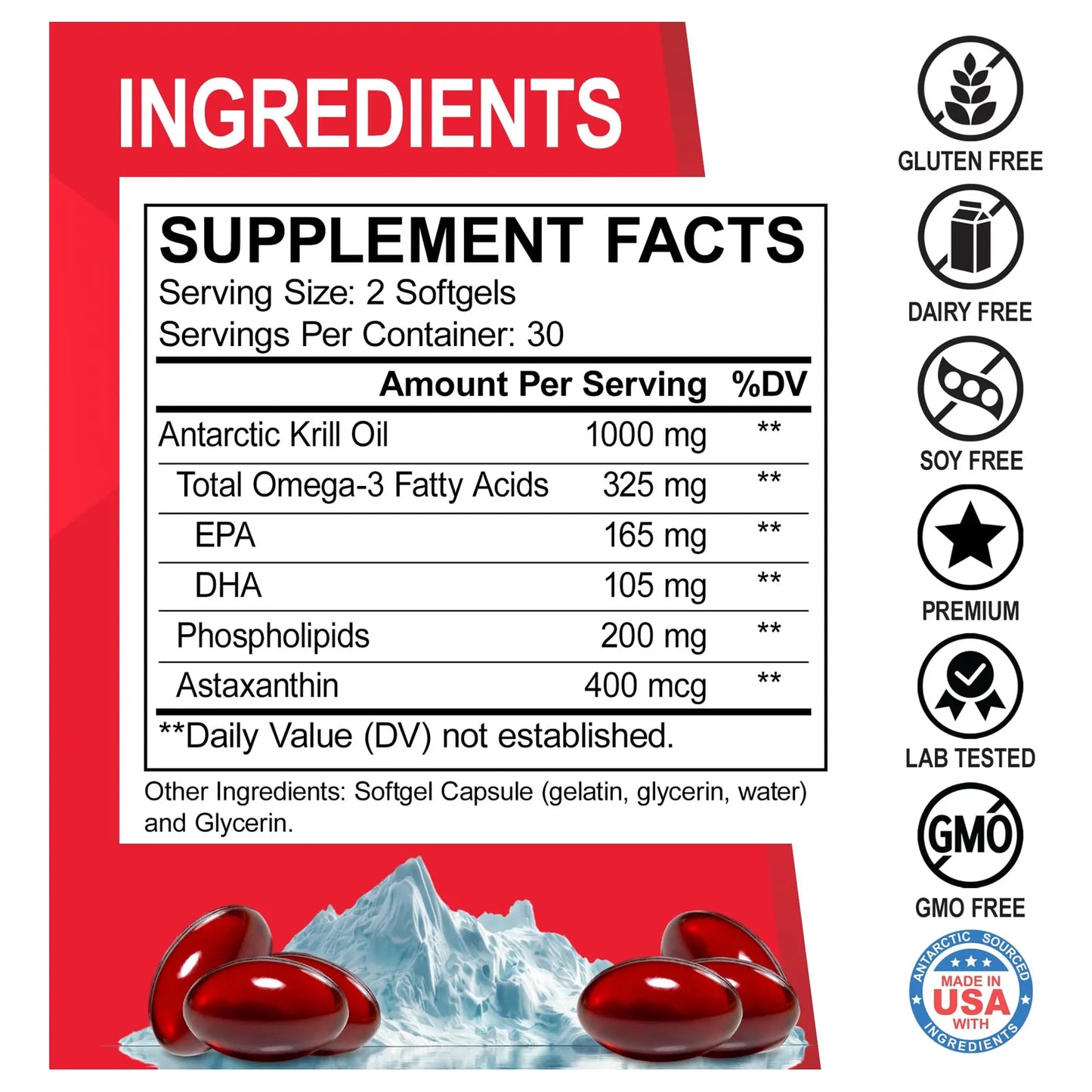 Aceite De Krill Antártico 1000 Mg Cápsulas Blandas Omega 3 EPA DHA