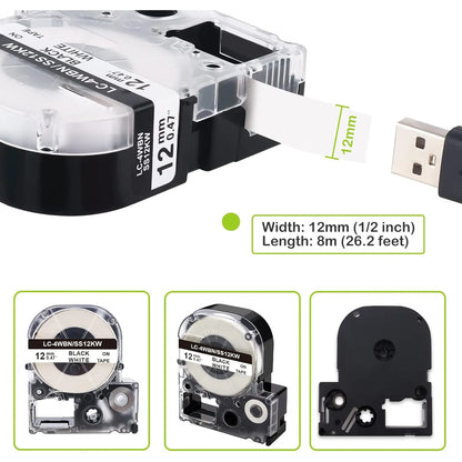 Cinta Etiquetadora Absonic Para Epson LabelWorks 12mm Organiza Facil