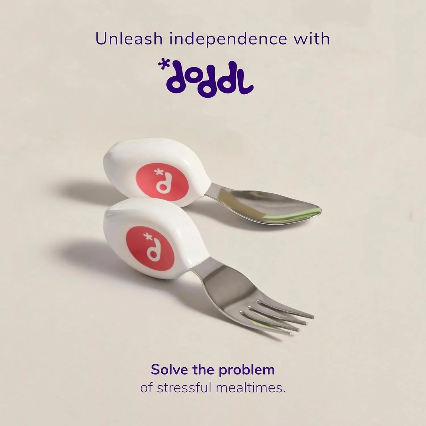 Set Cubiertos Niños 12 Meses Doddl Cuchara Tenedor Ergonómico Alimentación Autónoma