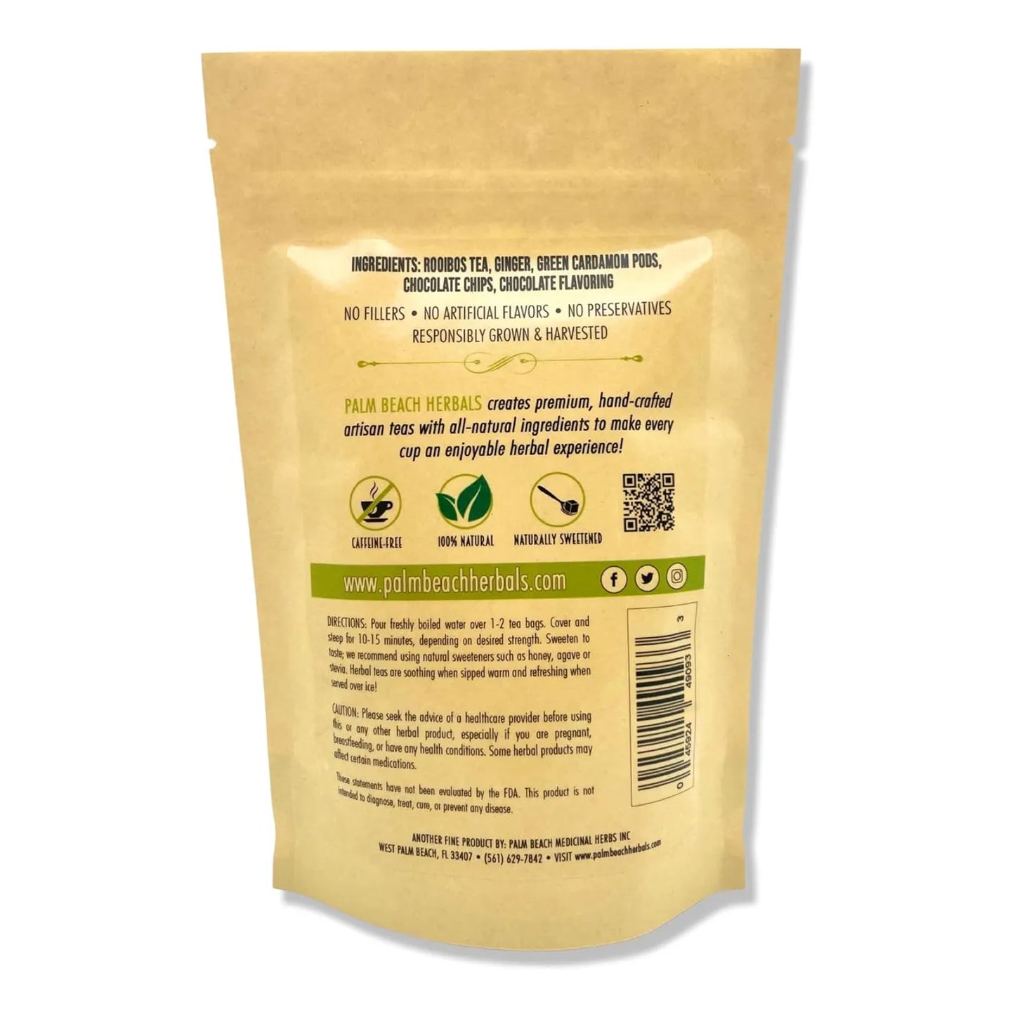 Té Chai De Chocolate De Hierbas 30 Bolsas Palm Beach Herbals Aroma Relajante