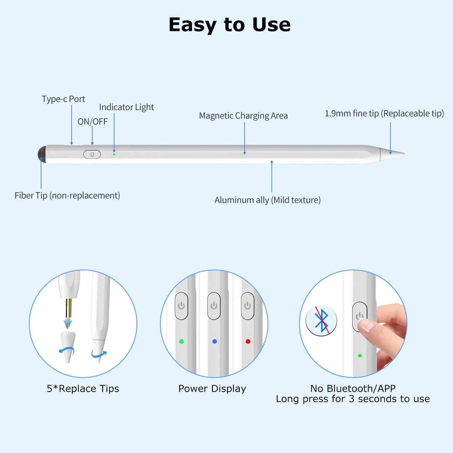 Lápiz Óptico 2 En 1 Para iPad Carga Rápida Compatible Con Pro Air Mini