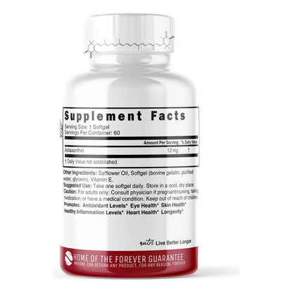 Astaxantina 12mg Antioxidante Premium Cultivada En Hawái 60 Cápsulas Blandas