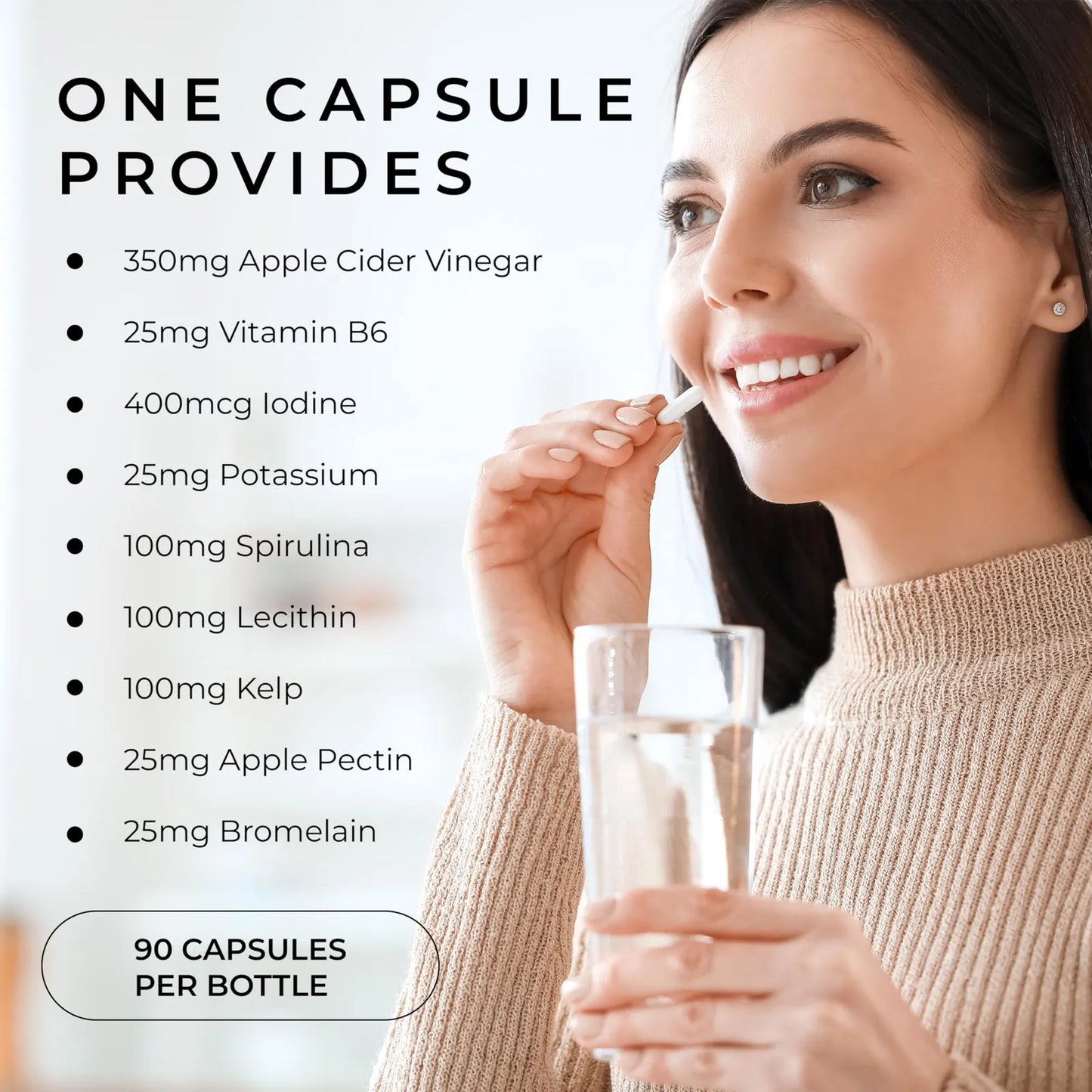 Capsulas De Vinagre De Sidra De Manzana 500 Mg Con Vitamina B6 Yodo Y Espirulina Para Digestión Y Control De Peso