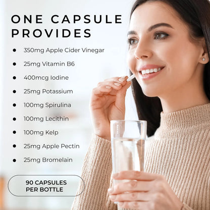 Capsulas De Vinagre De Sidra De Manzana 500 Mg Con Vitamina B6 Yodo Y Espirulina Para Digestión Y Control De Peso