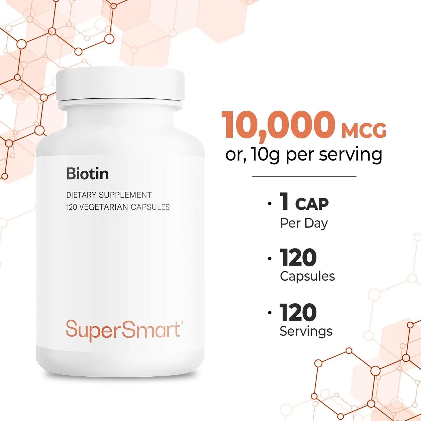 Biotina 10000 Mcg Cabello Piel Uñas Fuerte Vegano 120 Cápsulas