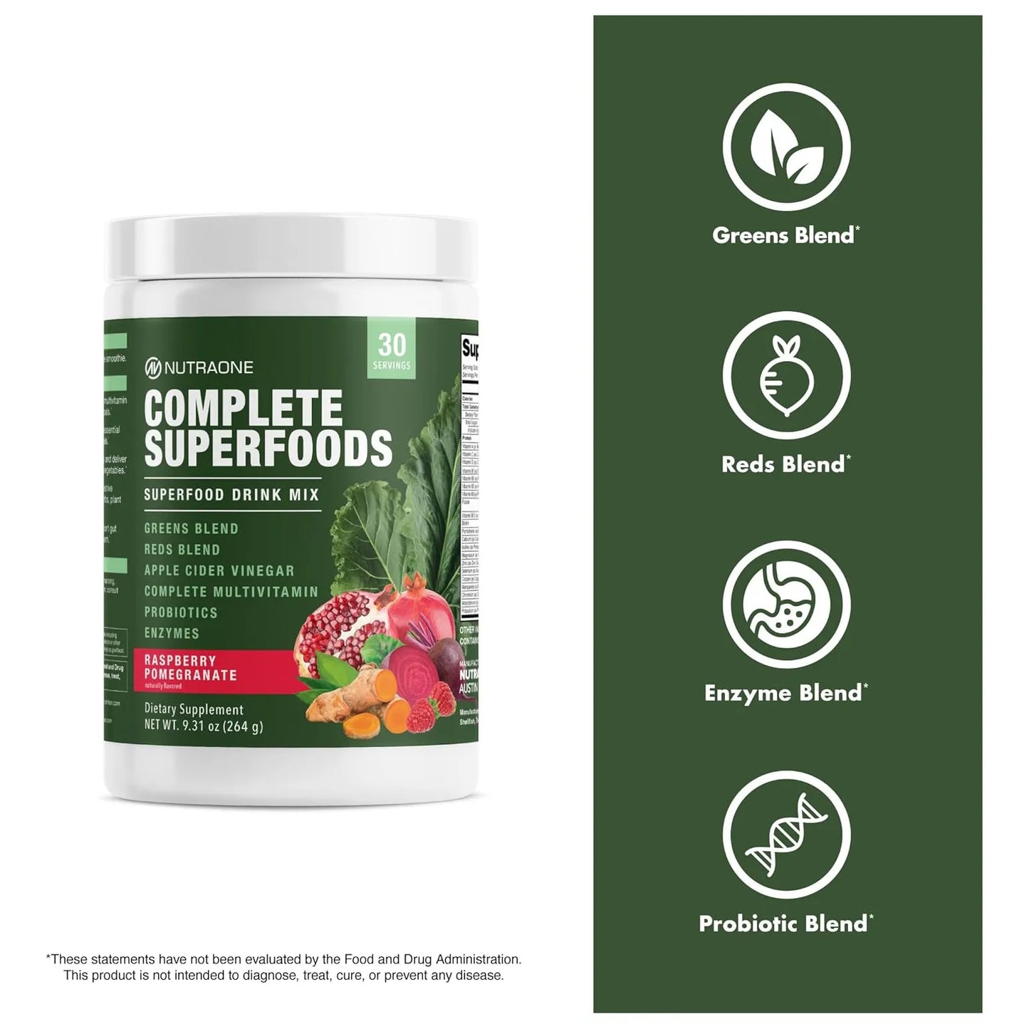 Mezcla De Superalimentos Verde Y Rojo Con Vinagre De Sidra Multivitaminico Y Probióticos