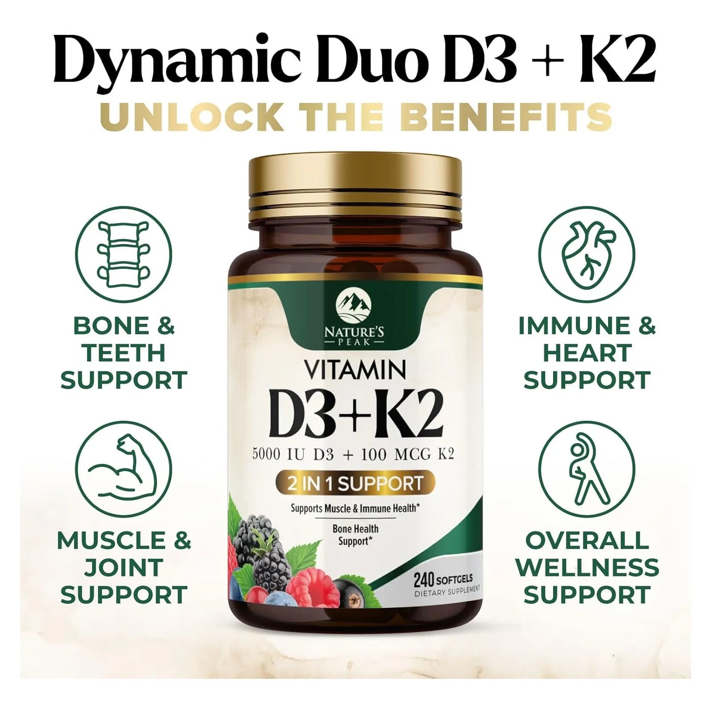 Vitamina D3 K2 5000 Ui 100 Mcg Capsulas Blandas Refuerzo Inmunologico Y Oseo