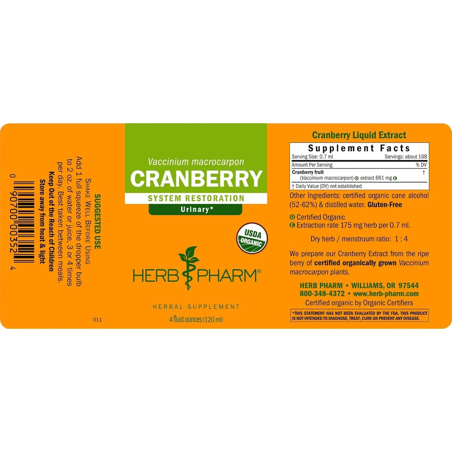 Extracto Liquido De Arandano Organico 118 Ml Apoyo Tracto Urinario