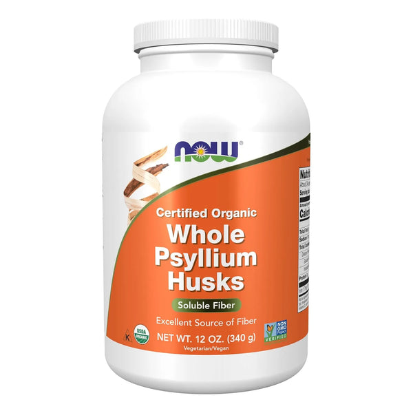 Cascaras De Psyllium Organicas Enteras Fibra Soluble 340 Gr NOW Suplementos