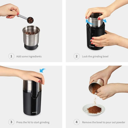 Molinillo Eléctrico Shardor Para Café Y Especias Con 2 Cuencos Acero Inoxidable