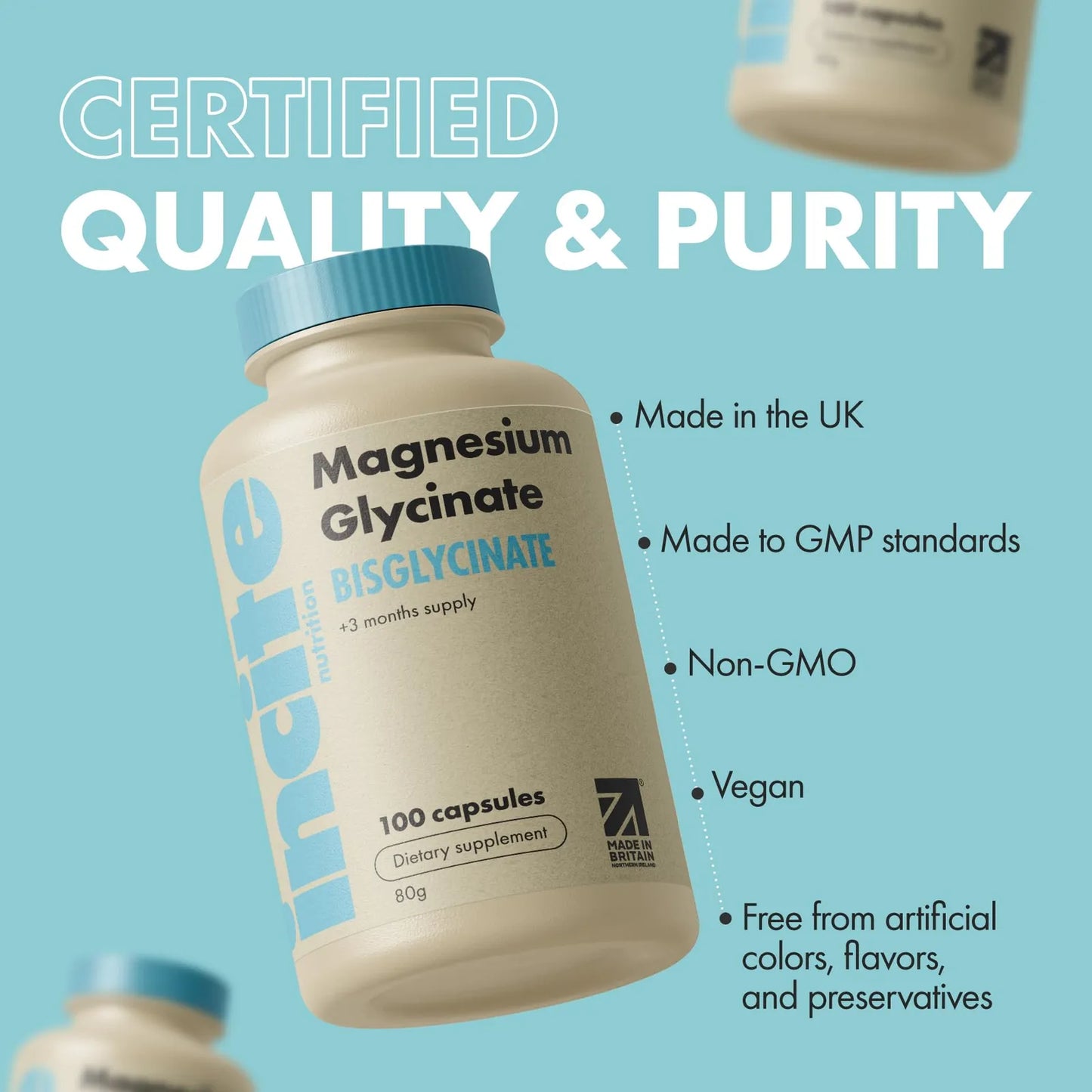 Glicinato De Magnesio 500 Mg 100 Capsulas Vegano Sin Gluten Alta Absorcion