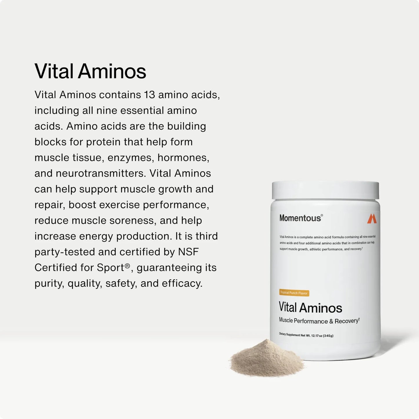 Vital Aminos Suplemento En Polvo BCAA Y EAA Tropical Punch Certificado NSF 30 Porciones