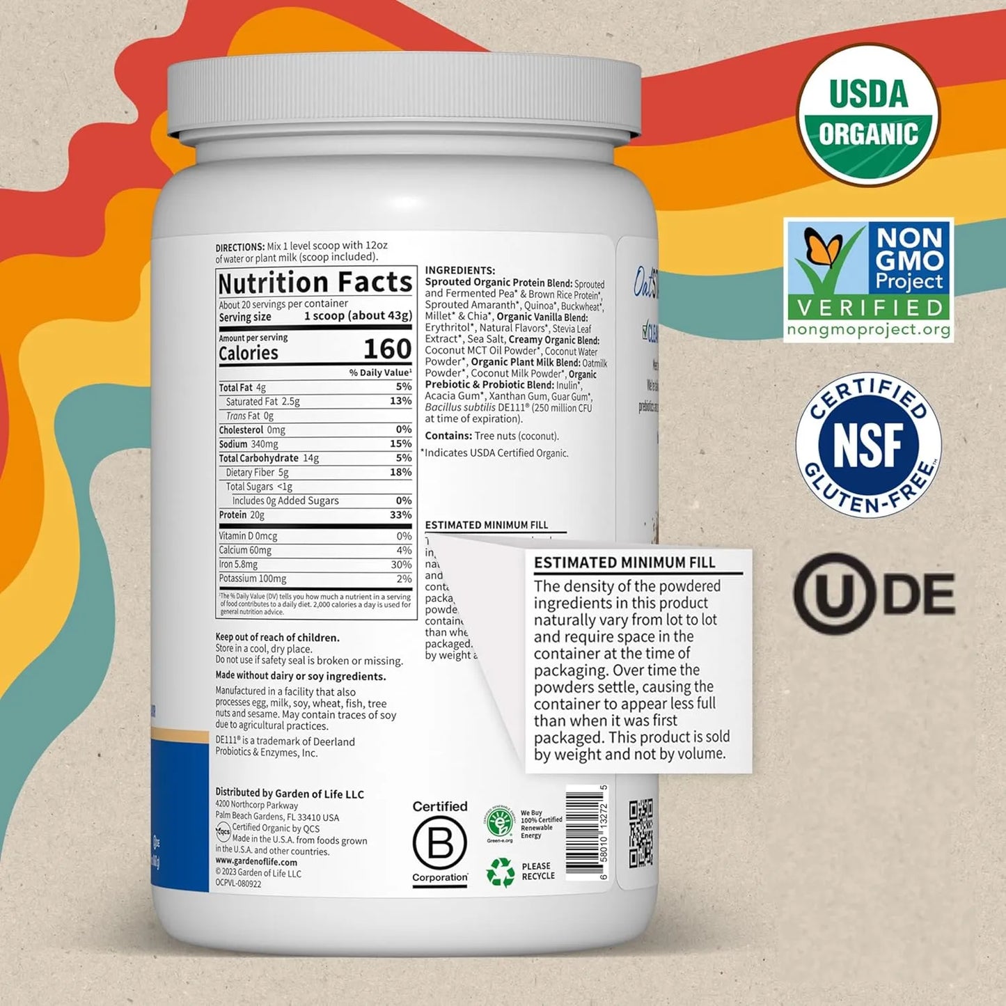 Proteína Cremosa De Vainilla En Polvo 20g Vegana Orgánica Con Probióticos