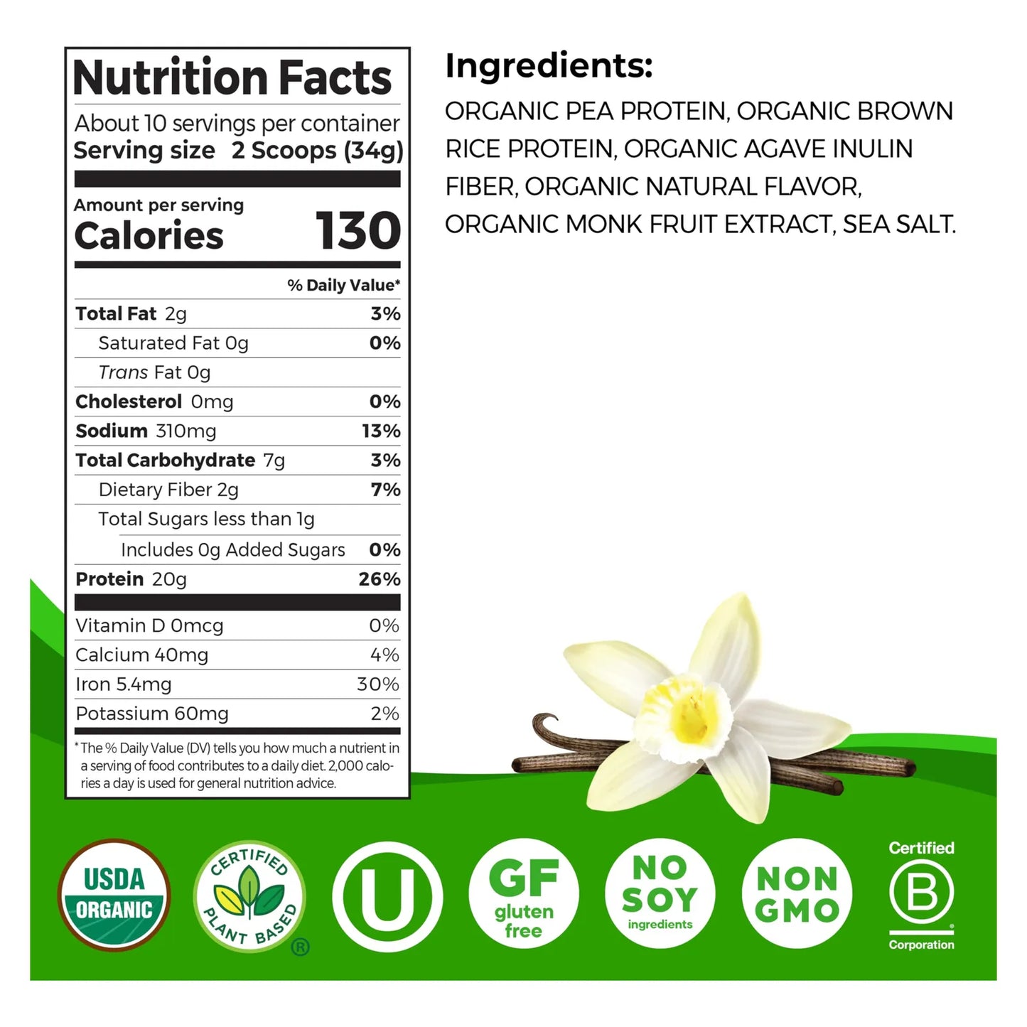 Proteína En Polvo Orgánica Vegana Mezcla Perfecta 20g Nutrición Limpia