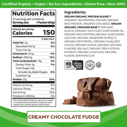 Polvo De Proteína Vegetal Orgánico Chocolate Cremoso 6 Gramos Sin Azúcar Vegano