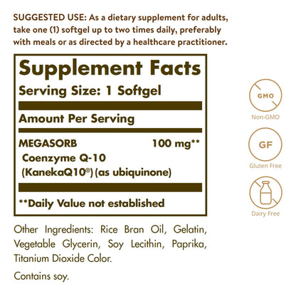Coenzima Q10 100 Mg 90 Capsulas Blandas Apoyo Cardiaco Y Energia Solgar