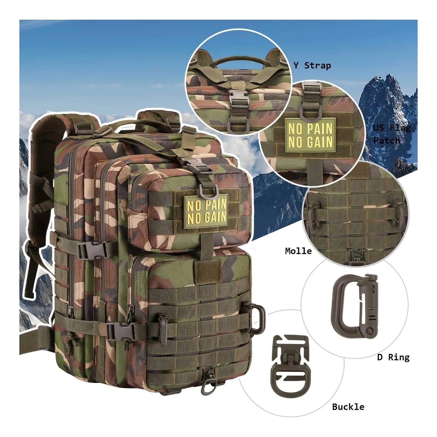 Mochila Táctica Militar Hannibal Tactical 36L Resistente Al Agua Con Sistema Molle