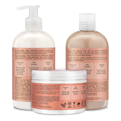 Kit Shea Moisture Coco Hibisco Champú Acondicionador Crema Rizos Definidos