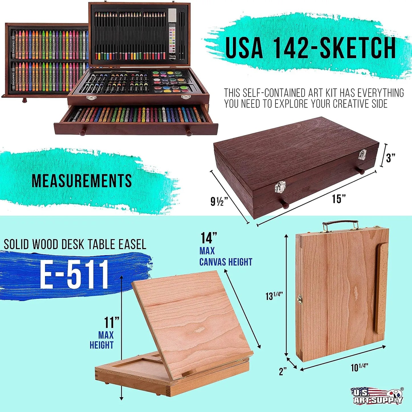 Kit De Arte Profesional 82 Piezas + 20 US Art Supply Estuche Madera