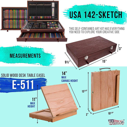 Kit De Arte Profesional 82 Piezas + 20 US Art Supply Estuche Madera