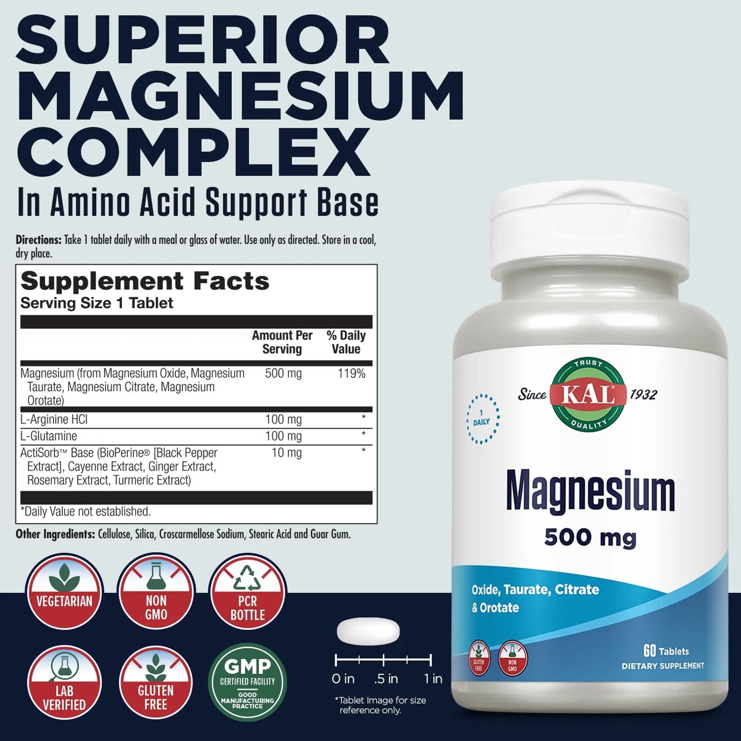 Tabletas De Magnesio 500 Mg 60 Unidades Complejo 4 En 1 Con Bioperine