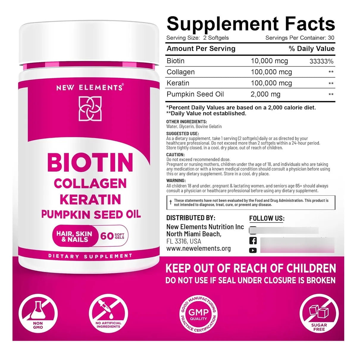 Biotina 10000 Mcg Con Colágeno Queratina Y Aceite De Calabaza Para Cabello Piel Y Uñas