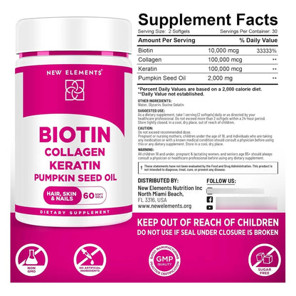 Biotina 10000 Mcg Con Colágeno Queratina Y Aceite De Calabaza Para Cabello Piel Y Uñas