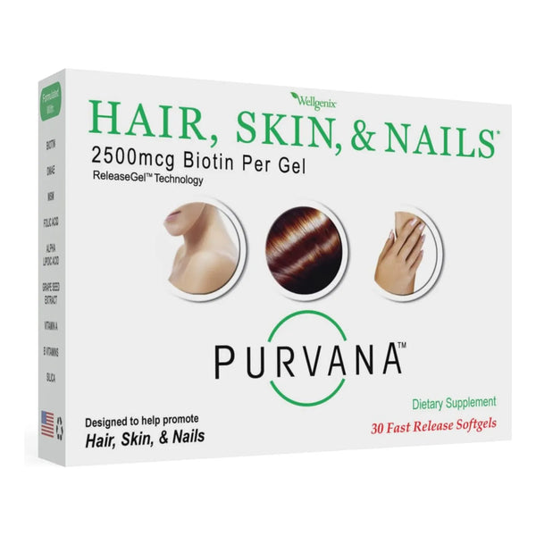 Purvana Vitamina Cabello Piel Uñas 2500 Mcg Biotina Acido Folico Dmae Usa