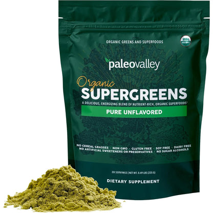 Polvo Orgánico Supergreens 23 Superalimentos Fibra Prebiótica Paleovalley Energía E Inmunidad