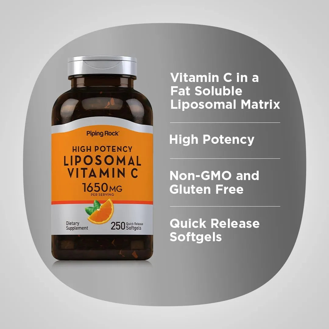 Vitamina C Liposomal 1650mg 250 Capsulas Blandas Alta Potencia Sin OMG Sin Gluten