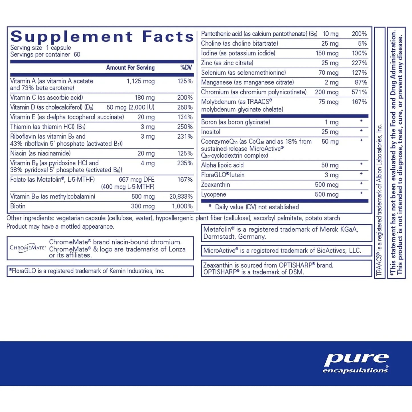 One Multivitaminico Vision Y Funcion Cognitiva 60 Caps Pure Encapsulations