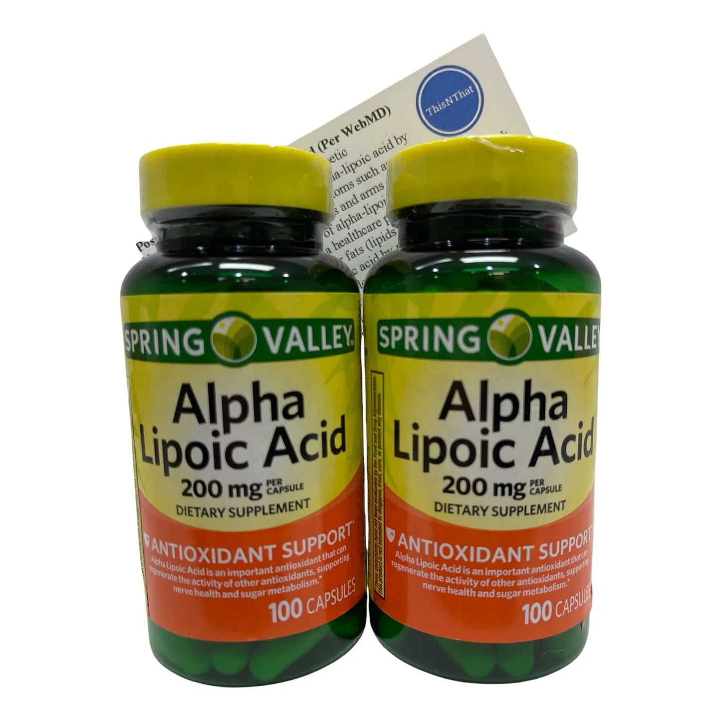 Paquete Soporte Nutricional 2 Botellas 200 Mg Acido Alfa Lipoico 100 Capsulas