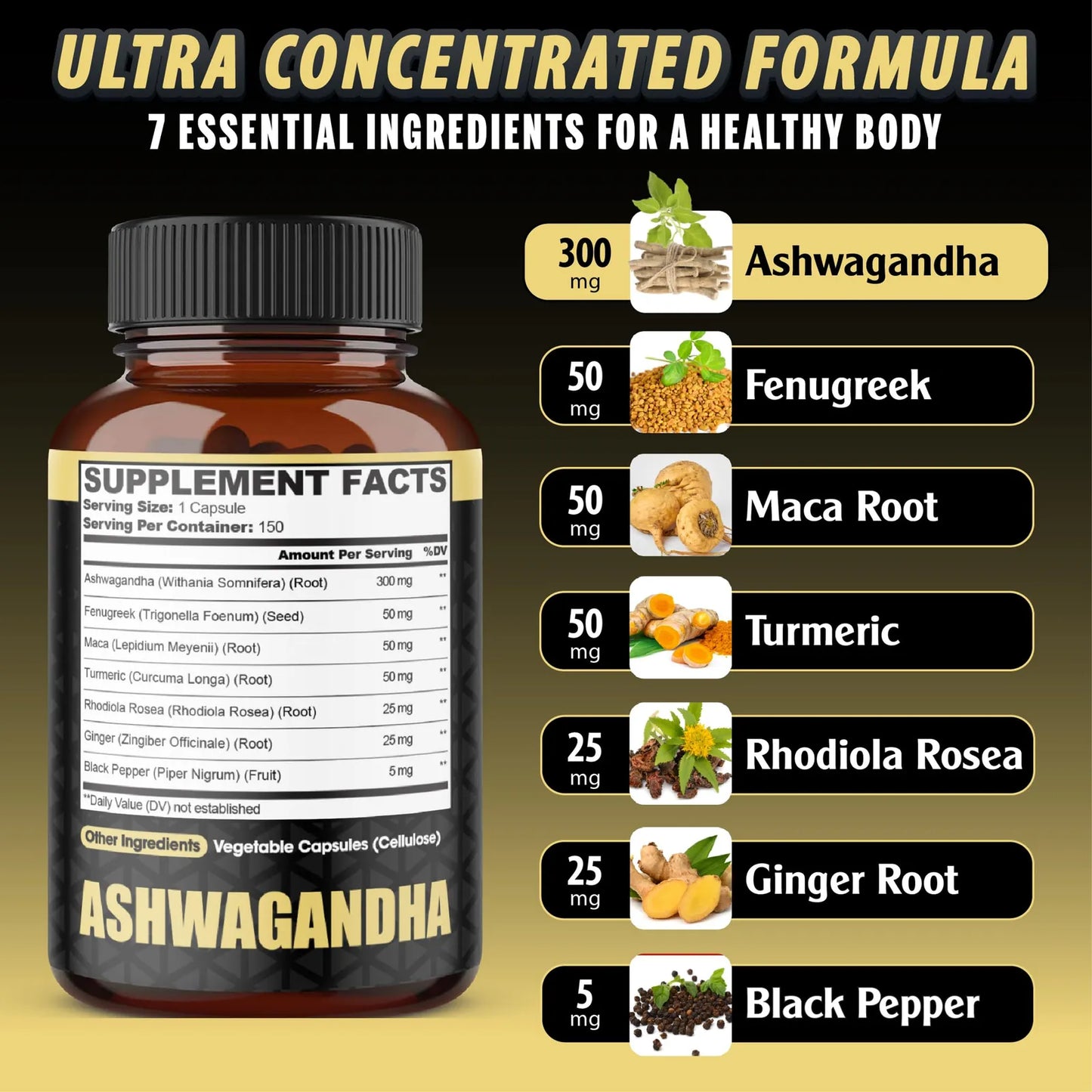 Cápsulas De Ashwagandha Con 7 Ingredientes Herbales 8050 Mg Mezcla Potente Para Energía Y Sueño