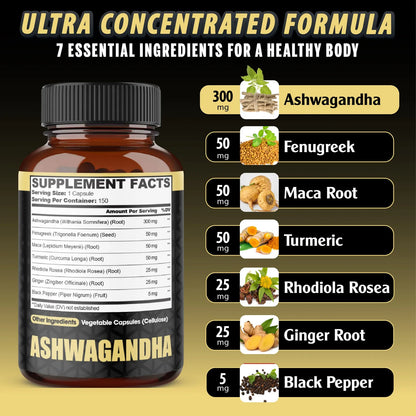Cápsulas De Ashwagandha Con 7 Ingredientes Herbales 8050 Mg Mezcla Potente Para Energía Y Sueño
