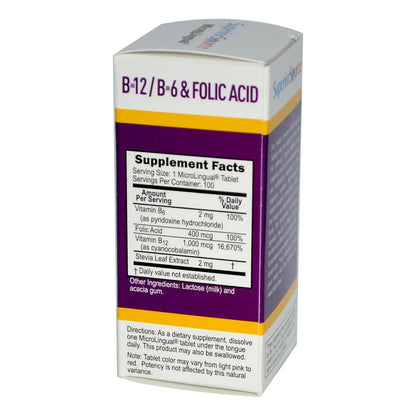 Vitamina B12 Cianocobalamina 1000 Mcg Con B6 Y Ácido Fólico Tabletas Microlingües