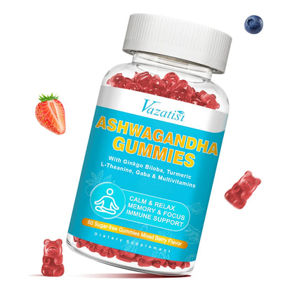 Gomitas Ashwagandha Cúrcuma GABA Energía Estado De Ánimo 60 Unidades