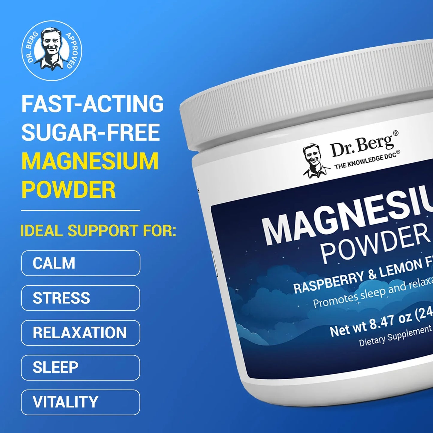 Dr Berg Polvo De Glicinato De Magnesio Para Dormir Relajacion Y Alivio Del Estres Con Vitamina D3 Y Zinc Sabor Frambuesa Y Limon 50 Porciones