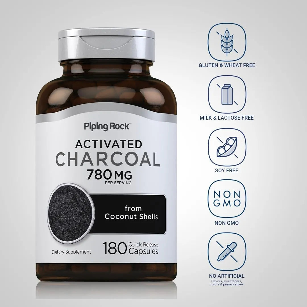 Cápsulas De Carbón Activado 780 Mg 180 Unidades De Cáscaras De Coco