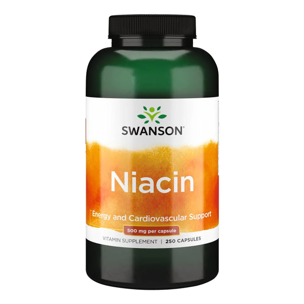 Niacina B3 500mg Swanson Apoyo Cardiovascular Metabolismo Energía 250 Cápsulas