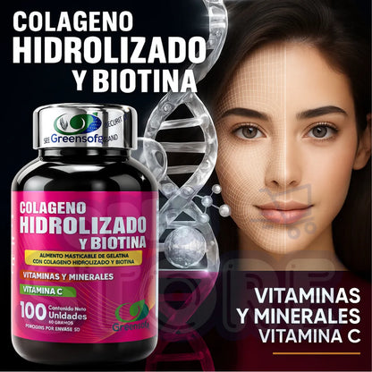 Colágeno Hidrolizado Biotina Green Sofg Cápsulas Sin Sabor Salud Belleza - Imagen 3