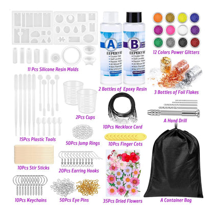 Kit Resina Epoxi Profesional 219 Piezas Con Moldes Y Accesorios Para Joyeria