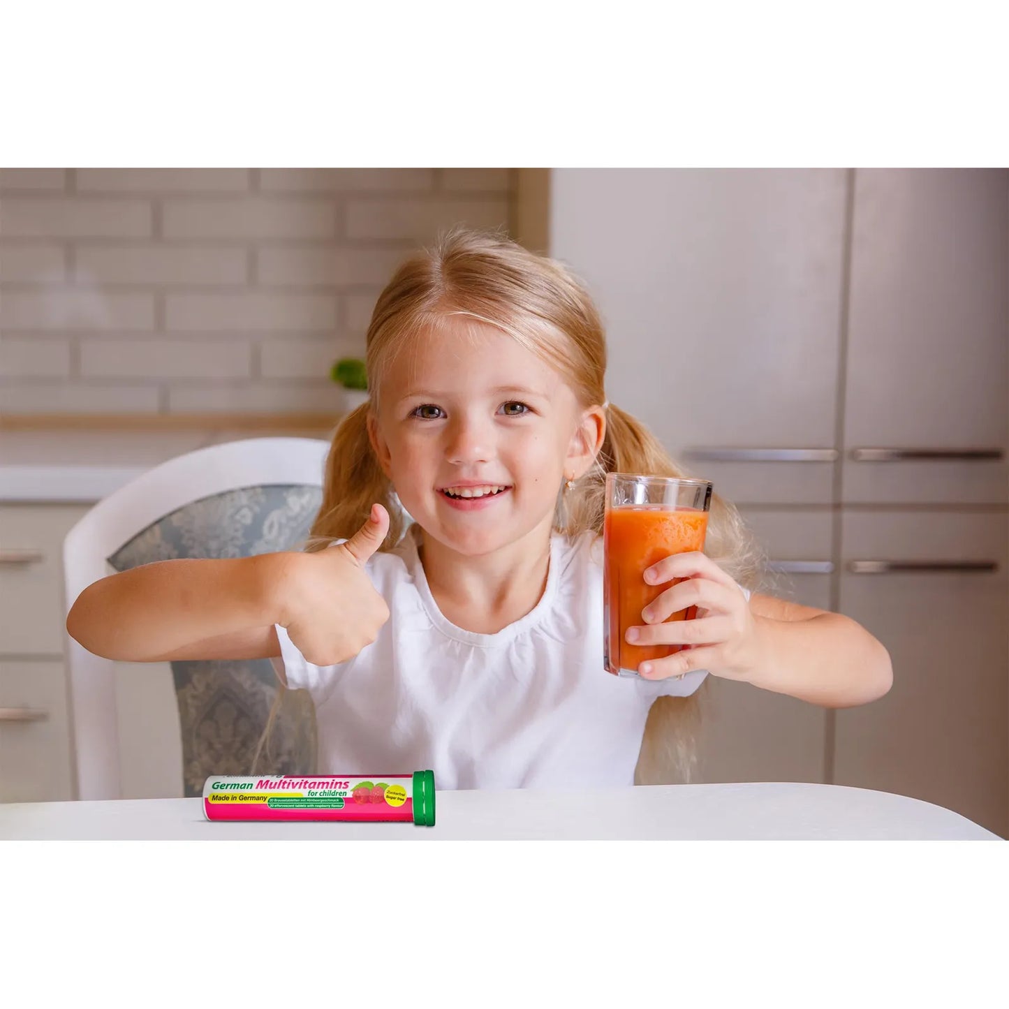 Multivitamínico Efervescente Para Niños 60 Tabletas Sabor Frambuesa Sin Azúcar Vegano