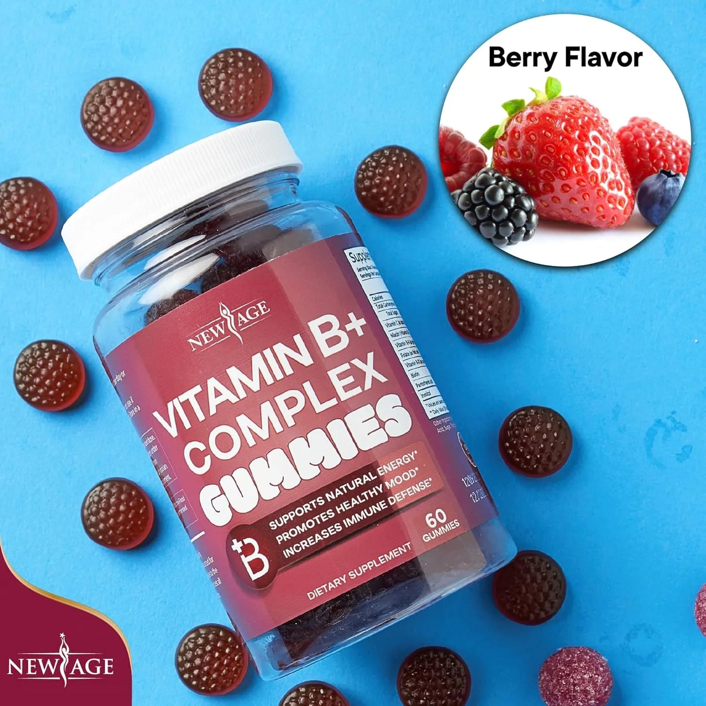 Gomitas De Vitamina B Con Biotina Y Acido Folico NEW AGE 60 Unidades Veganas Sin Gluten