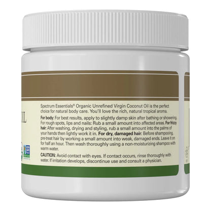 Aceite De Coco Organico Spectrum Essentials Sin Refinar 443ml Hidrata Piel Y Cabello