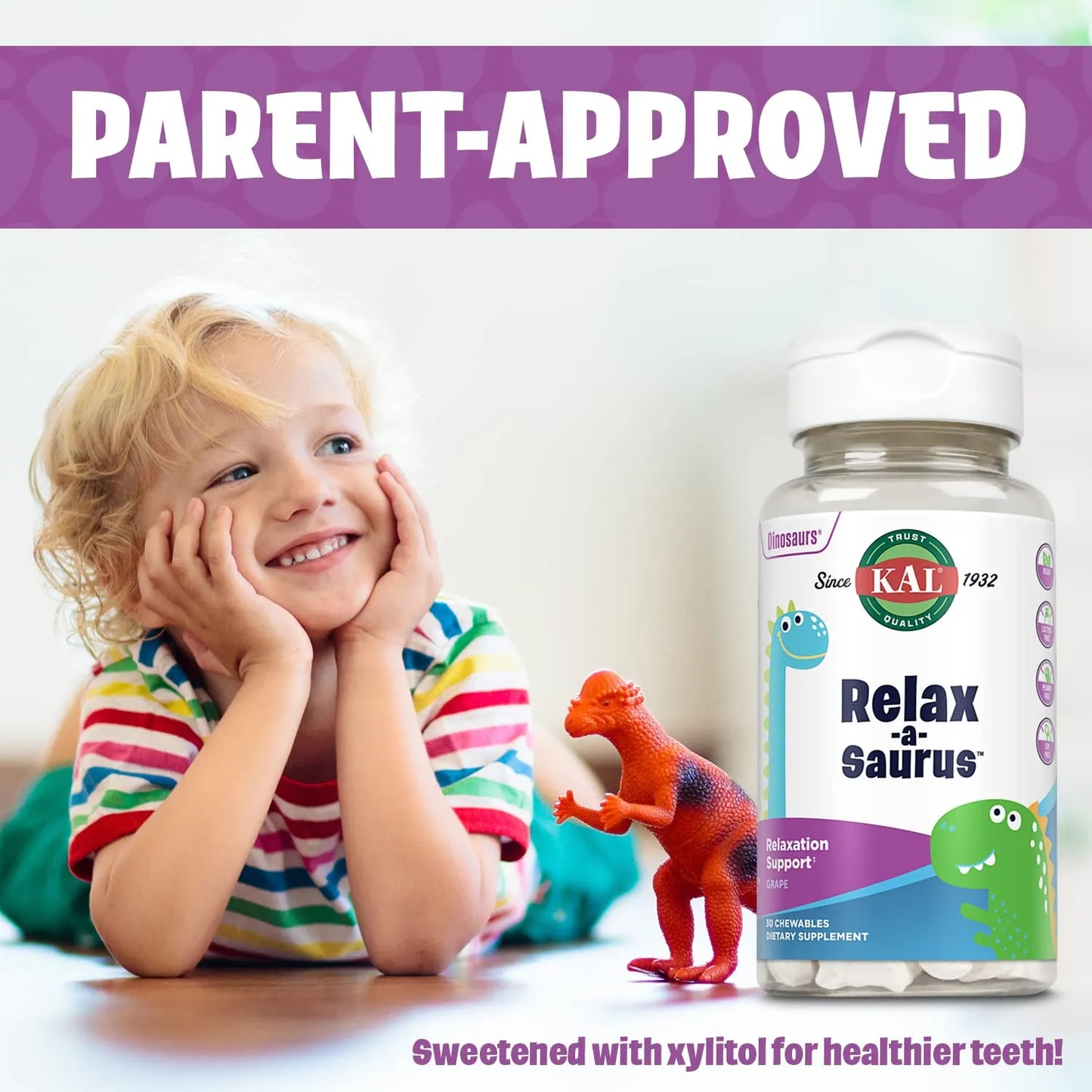 Tabletas Masticables De L Teanina Relaxasaurus Sabor Uva Para Niños