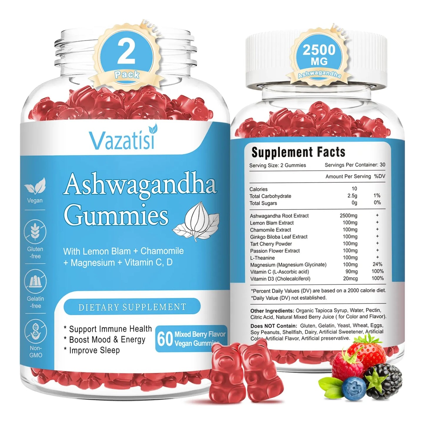 Gomitas Ashwagandha Organicas Sin Azucar Para Relajacion Y Equilibrio 120 Unidades