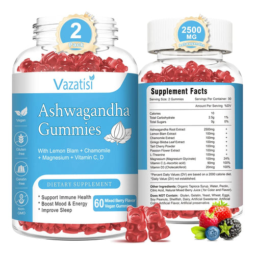 Gomitas Ashwagandha Organicas Sin Azucar Para Relajacion Y Equilibrio 120 Unidades