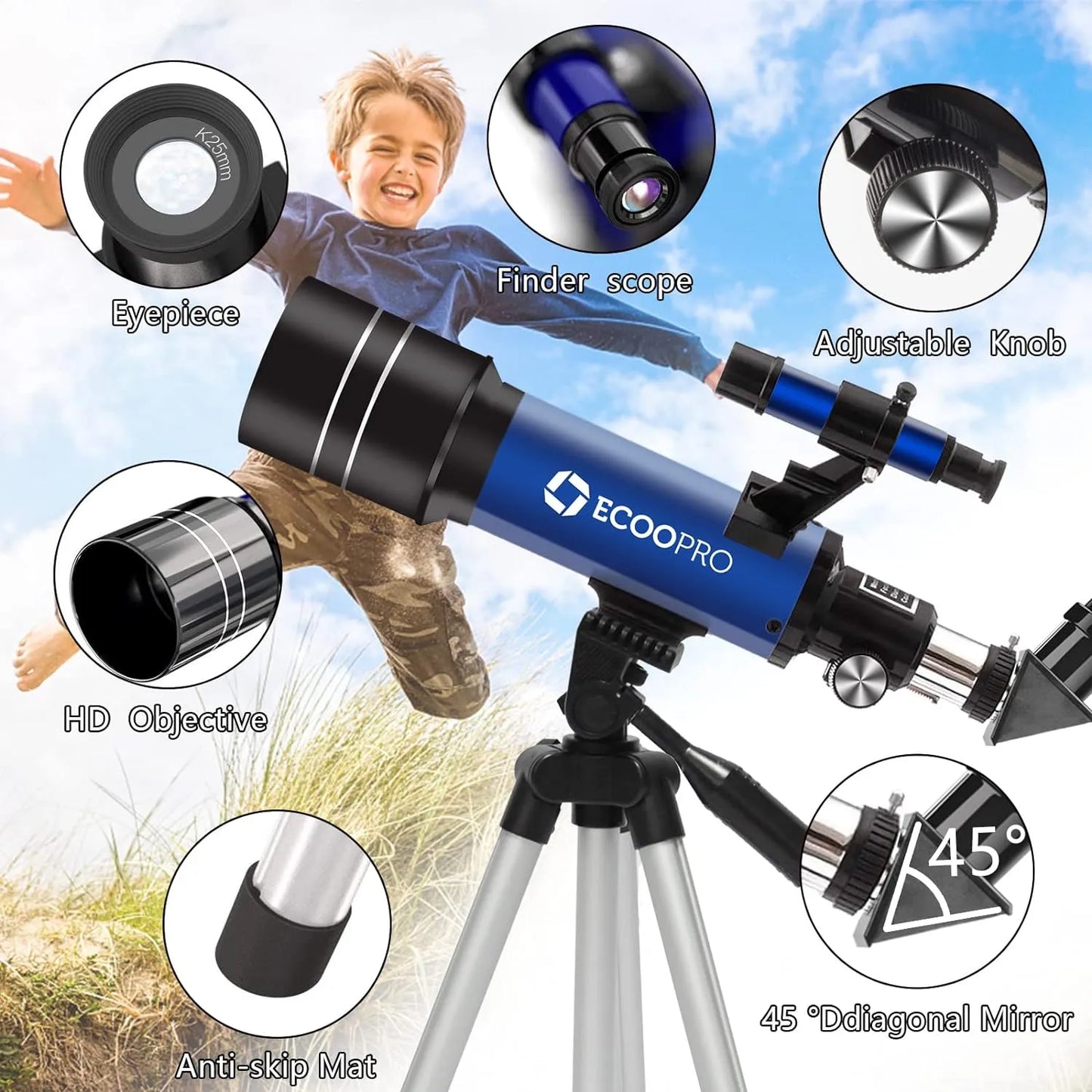 Telescopio Astronomico Refractor Con Tripode Ajustable Ideal Para Principiantes Y Adultos