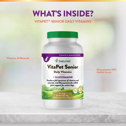 VitaPet Vitaminas Diarias Para Perros Mayores Con Glucosamina 60 Tabletas