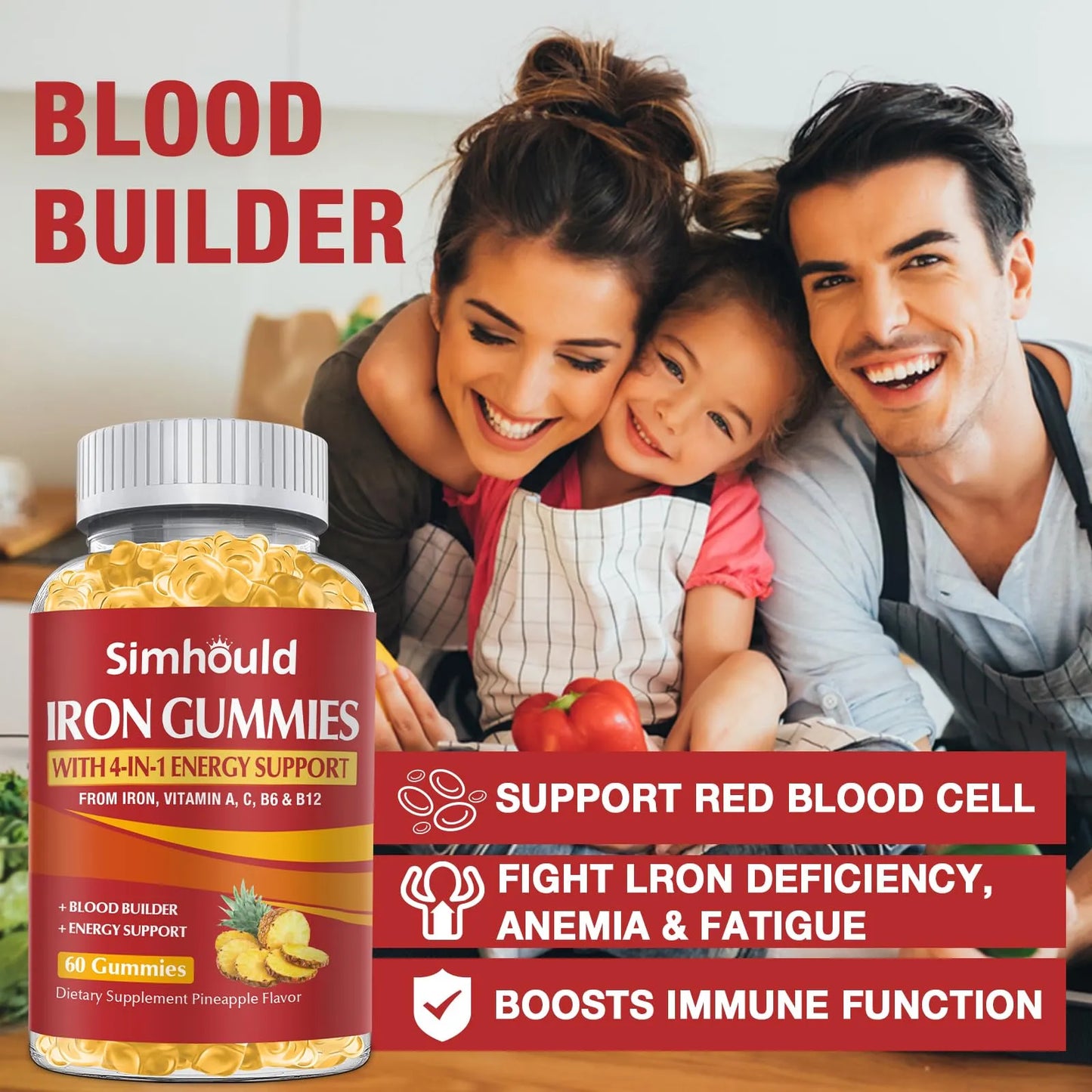 Gomitas De Hierro 80 Mg Con Vitaminas A C B Para Energía Y Vitalidad